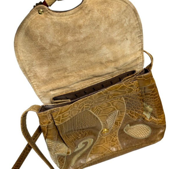 Vintage Sharif Leather Patchwork Shoulder Crossbody Bag Tan Animal Texture - Picture 5 of 7